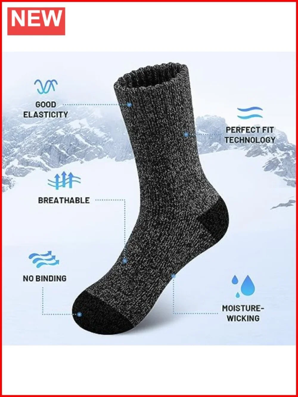 Merino Wool Socks 5 Pairs Thick Thermal Hiking Cold Weather